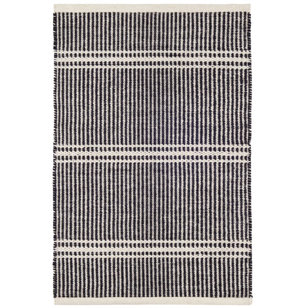 Dash and Albert Rugs Malta Wool Striped Area Rug in Black/Ivory